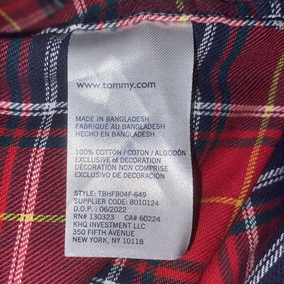 NWT Tommy Hilfiger Boys Plaid Cotton Red Long Sleeve Button Down Shirt Large - Picture 6 of 6